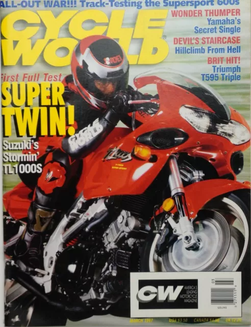 Cycle World Magazine March 1997 Suzuki TL1000S Triumph T595 Triple Motorcycle