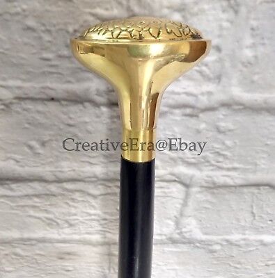 Brass Head Handle Head Antique Walking Stick Black Wooden Brass Inlaid Cane Gift
