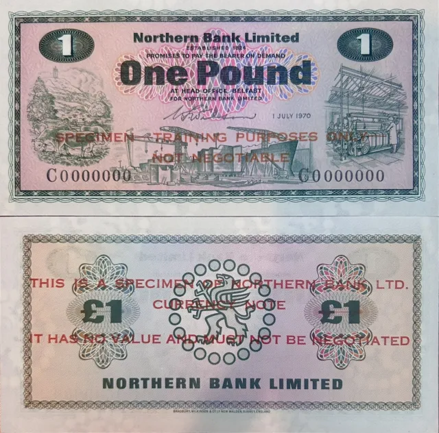 Northern Ireland 1 Pound 1970 Training Specimen P 187 s UNC