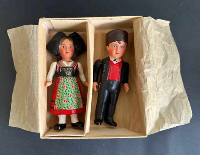 Ancienne poupée celluloïd jouet petitcollin couple Alsacien Alsacienne années 40