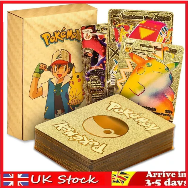 Pokemon Gold Foil Cards Pack Of 55 Pcs TCG Deck Gold Foil Assorted Card Gift UK