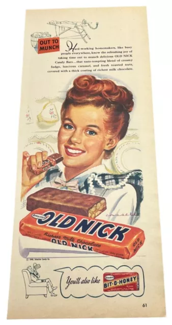 VINTAGE 1948 OLD Nick Candy Bar Print Ad Bit-O-Honey Schutters Original ...