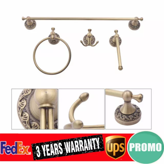 24 In Wall Mounted Holder Rack Antique Towel Bar Brass Bathroom Accessories Set