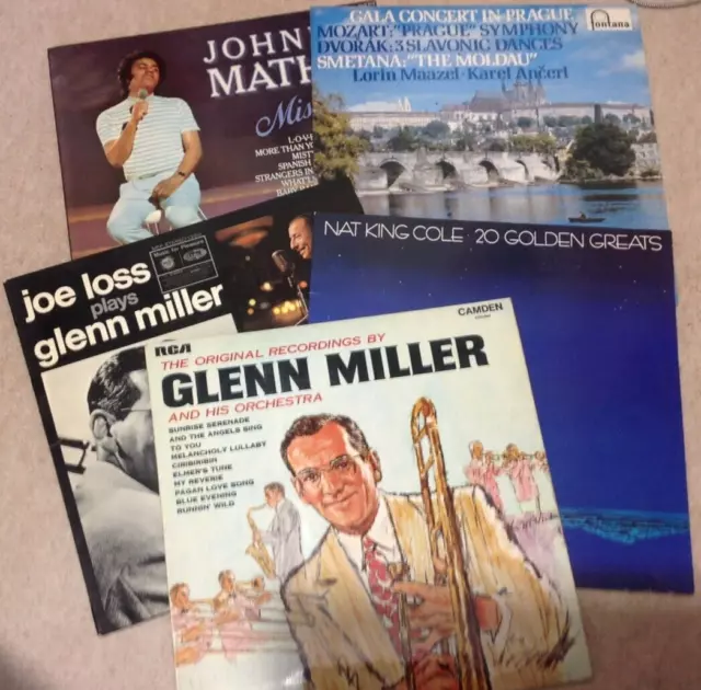 5 X VINYL LPs GLENN MILLER, JOHNNY MATHIS, NAT KING COLE ETC