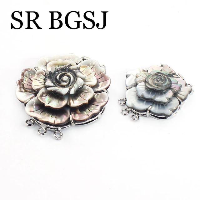 3- Strand 3 Layers Flower Black Sea Shell Gold Plated Base Jewelry Clasp 1 Piece