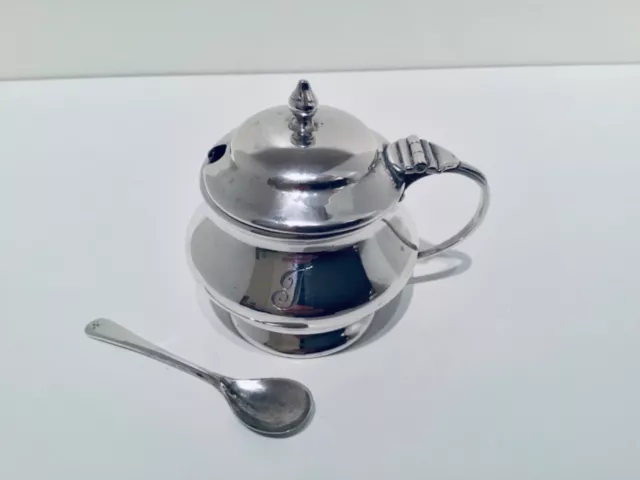 Nice Solid Sterling Silver Mustard Pot & Spoon, Birmingham, 1929