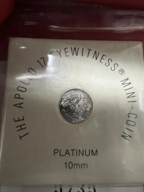 Platinum 1972 Apollo 17 Eyewitness Mini-Coin with COA, 1.3 Grams Platinum