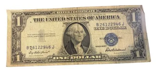 1935 F $1 One Dollar Silver Certificate Blue Seal Paper Money 1935F