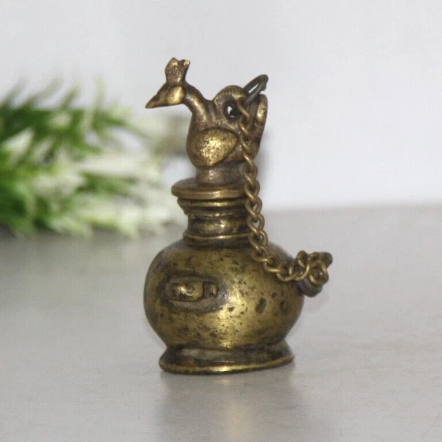 Old Brass Beautiful Top Peacock Hand Crafted King Blue, Black Inkpot / Well Pot