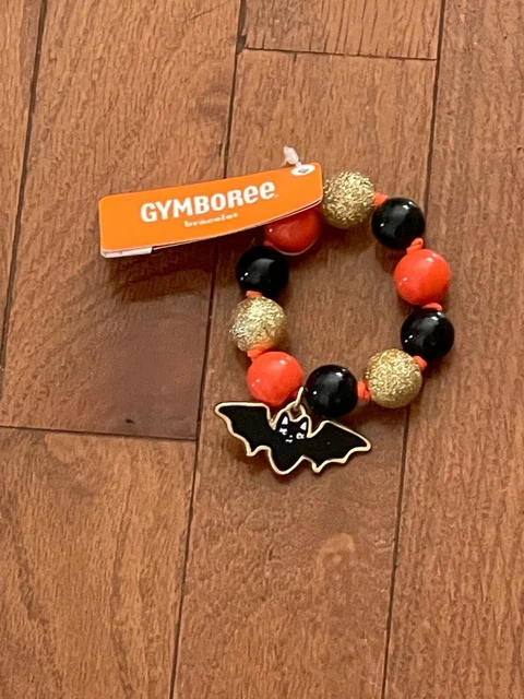 New Gymboree Halloween Little Girl Orange Black Gold Glitter Bead Bat Bracelet