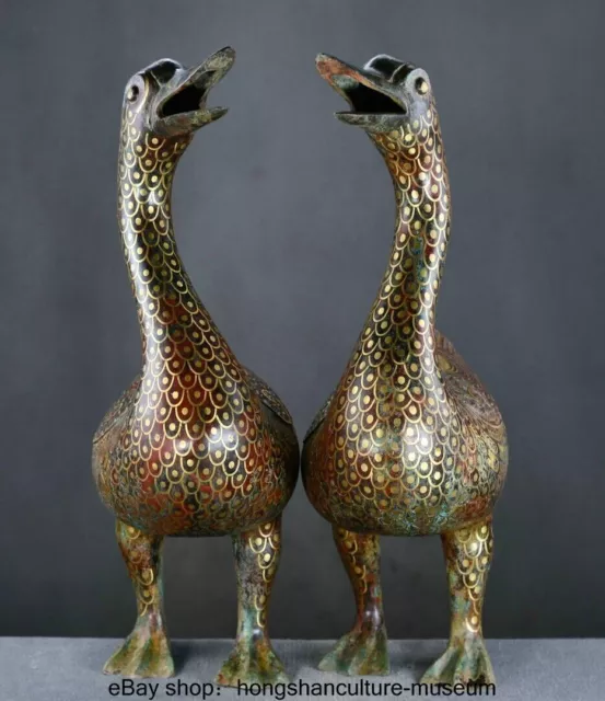 22.4 " Ancient China Bronze Ware Gilt Dynasty Duck Zun inscription Statue Pair