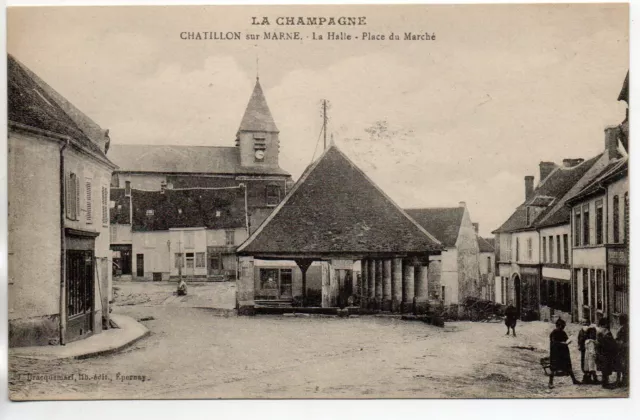 CHATILLON SUR MARNE - Marne - CPA 51 - place du marché - la Halle