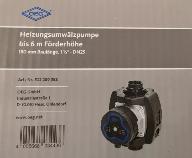 OEG hocheffiziente Heizungsumwälzpumpe 25-60  180mm,Nagelneu und OVP.