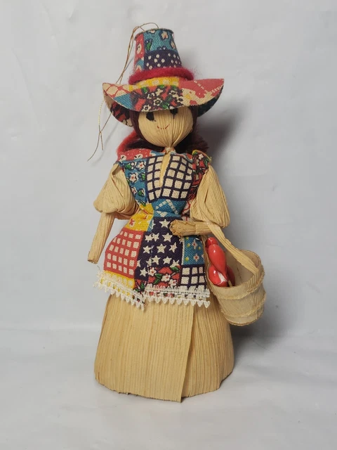 Corn Husk Girl Doll Ornament Primitive 6"