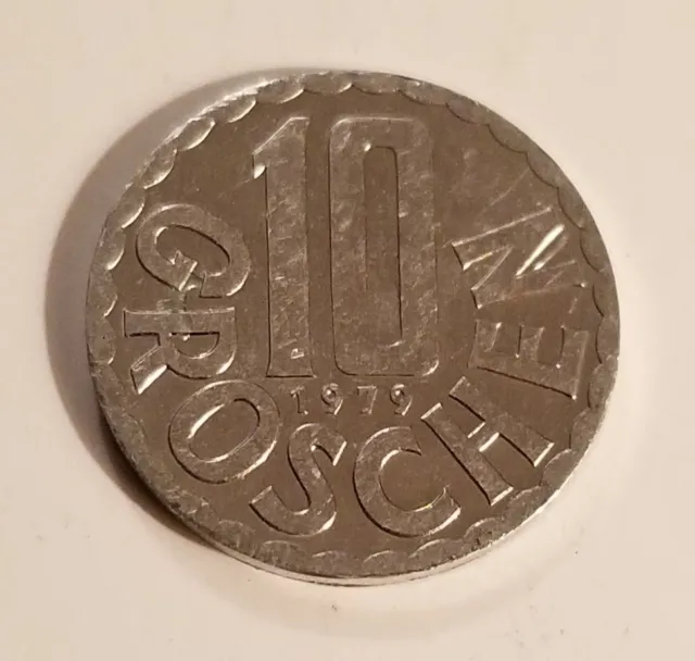 1979 Austria 10 Groschen Coin w/ Eagle, Excellent Condition 2