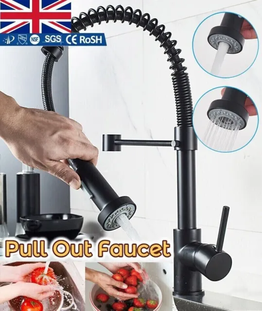 Black Monobloc Kitchen Sink Mixer Tap Swivel Pull Out Hose Spray Single Lever
