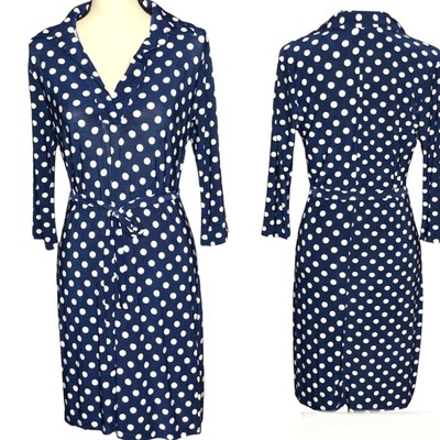 Mlle Gabrielle navy white dot stretchy dress Small