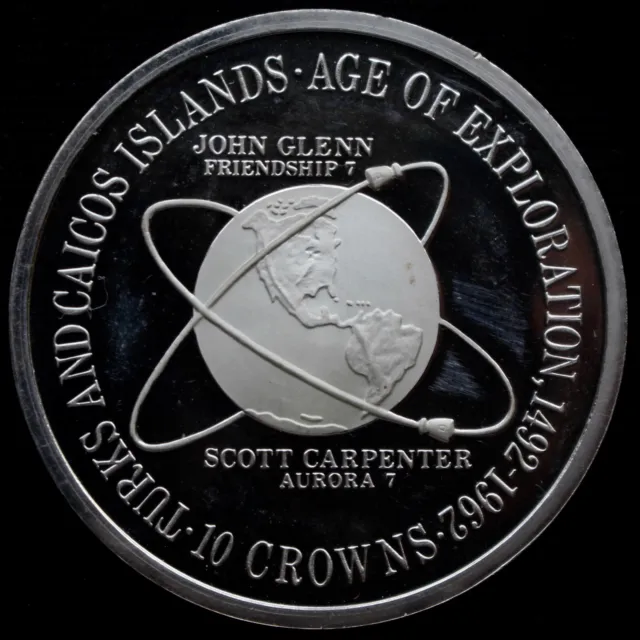 1975 TURKS & CAICOS ISLANDS 10 CROWNS .925 SILVER PROOF - Age of Exploration