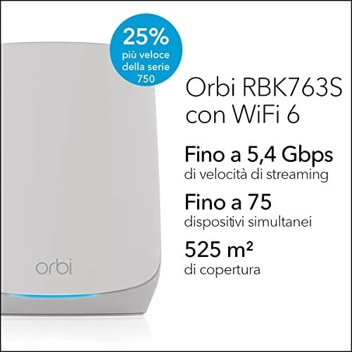 NETGEAR Orbi Mesh WiFi 6 RBK763S - Triband AX5400, Router con 2 satelliti 2