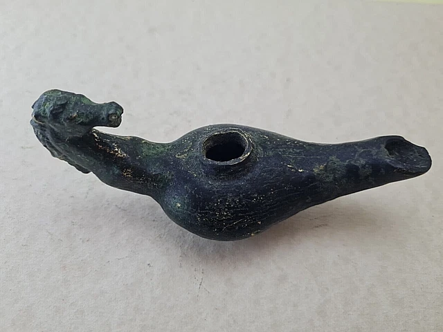 Horse Oil Lamp Roman Style Handmade Bronze Ancient Bronze Vintage Antique Look