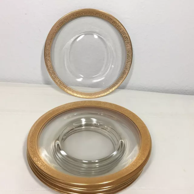 Tiffin Rambler Rose Set of Six Luncheon Plates Embossed Gold Trim 14196