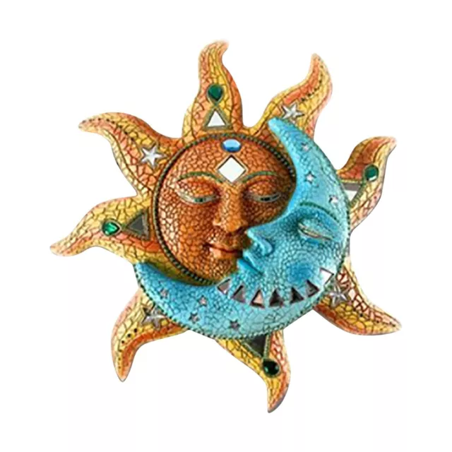 🕧PVC Golden-Sun And Blue Moon Face Wall Art 3D Decoration Indoor Outdoor Plaque 2