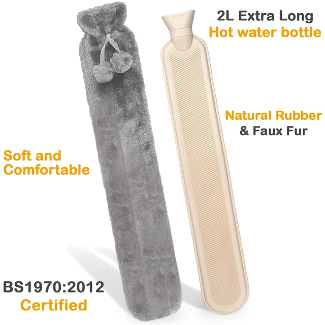 Ebays No.1 Long Hot Water Bottle with Designer Covers Fur Knit Fleece  2L 75cm