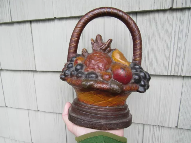 VINTAGE ORIGINAL 1800's BRADLEY AND HUBBARD FRUIT BASKET DOORSTOP CAST IRON HUGE