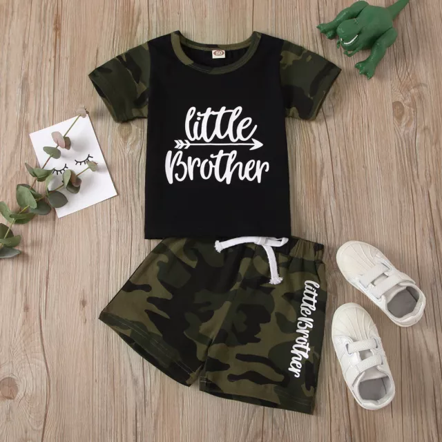 Infant Baby Boy Summer Clothes Little Brother Short Sleeve Tops+Camo Shorts Set