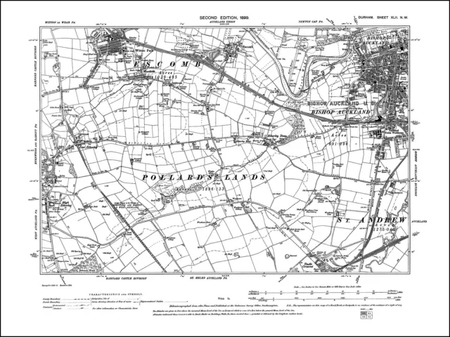 Bishop Auckland, Escomb, Witton Park, old map Durham 1899: 42NW repro