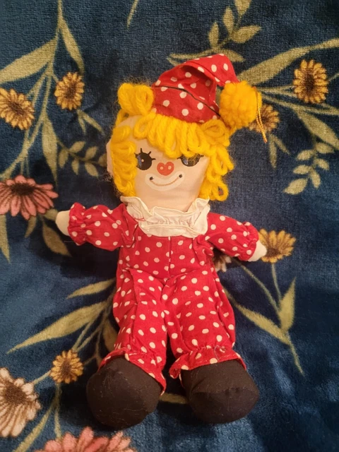 VINTAGE CIRCUS CLOWN Soft Toy Rag Doll Ornament Happy Face Sad