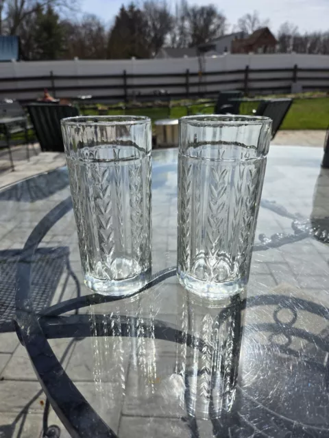 Anchor Hocking Clear Glass Tumblers Laurel Leaf Wheat Vintage SET Of 2