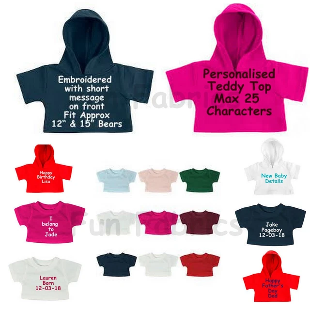 Teddy Bear Clothes T Shirts & Hoodies Personalised Fit 12" & 15" Build a Bear