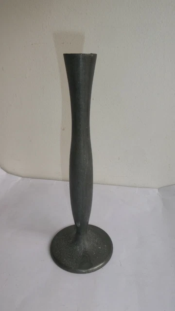 Vase Soliflore Art Déco Années 1950 En Étain Brossé Et Verni - Occasion Bon État