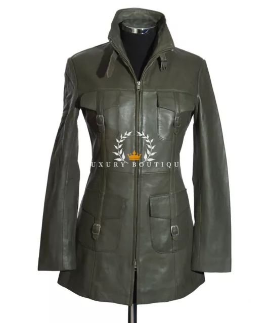 Lauren Olive Green Ladies New Military Designer Lambskin Leather Fashion Jacket