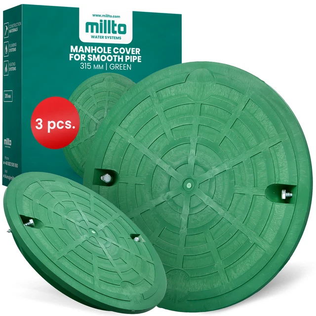 3x Millto™ Schachtabdeckung Kanaldeckel Kontrollschacht Abdeckung 315mm Wellrohr