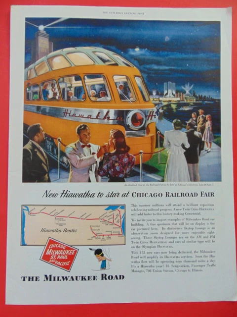 1948 The Milwaukee Road Hiawatha Chicago Railroad Fair  print ad