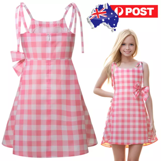 GIRLS HOLIDAY COSPLAY Gingham Plaid Pink Dress for Little Girls Costume ...