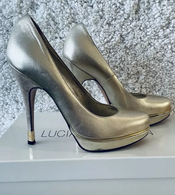 LUCIANO PADOVAN Made In Italy Beautiful Gold Pump Size 38.5 US 8.5