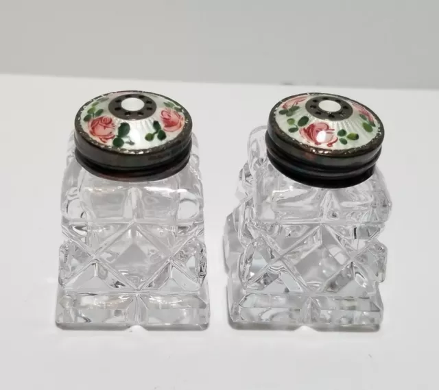Vintage Norway Hroar Sterling Silver Guilloche Salt & Pepper Shaker Flower