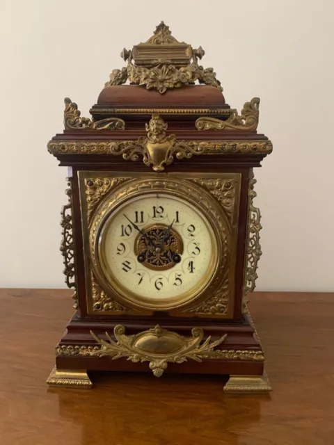 Marti French Antique Mahogany and Bronze Ormolu bracket mantel clock