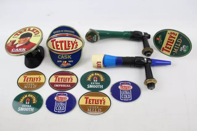 Tetleys John Smiths Pub Erinnerungsstücke Messing Abzeichen Pumps Clips Logo Branding x 11