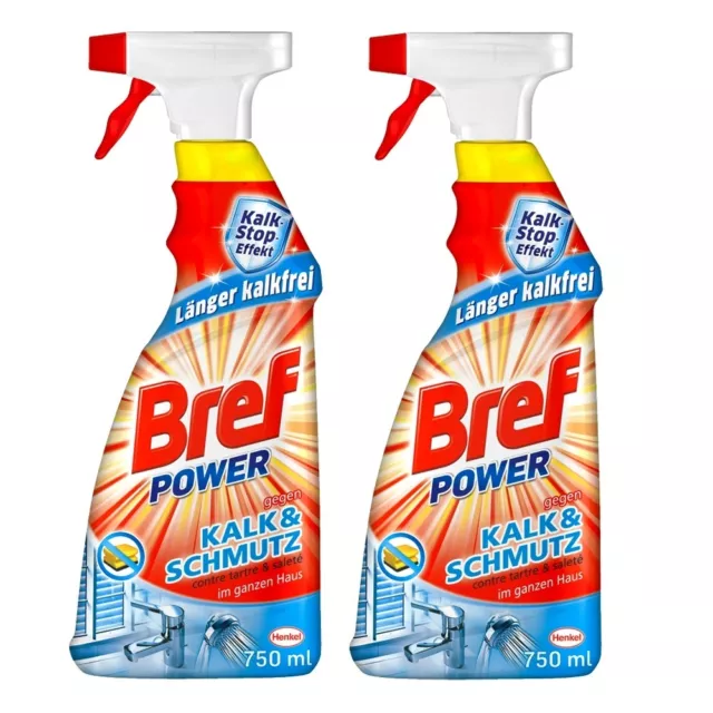 2x 750ml Bref Power gegen Kalk & Schmutz Bad Dusche WC Spüle Chrom Reiniger