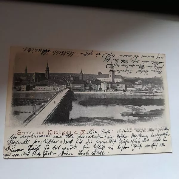 AK Gruss aus Kitzingen a. M. Brücke Ortsansicht Bayernbrief von 1898