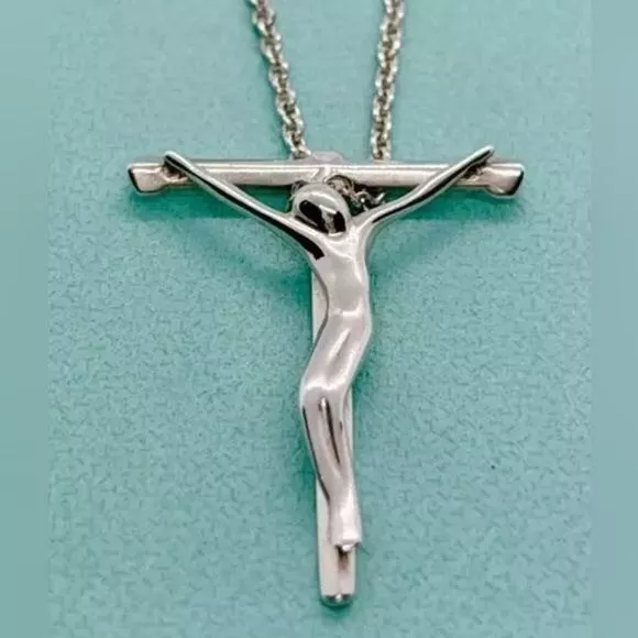 TIFFANY & CO Sterling Silver Elsa Peretti Crucifix Christ on Cross Necklace 1498