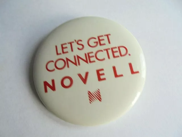 Cool Vintage Novell Let's Get Connected Computer Network Advertising Pinback