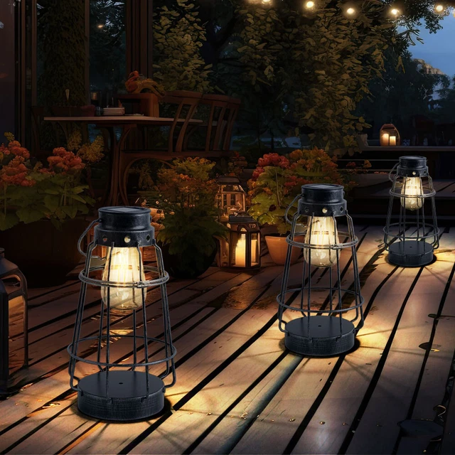 2 Lampes Solaires Extérieur KOOPER - Lanternes Vintage Métal IP65 Avec 2 Modes Lumière