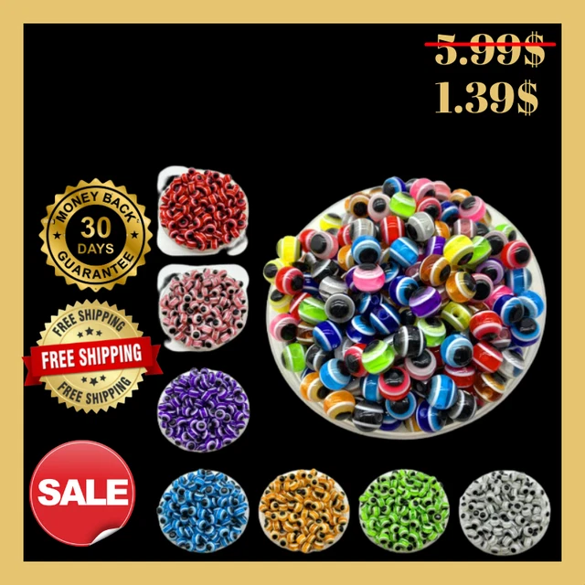 50pcs Evil Eye Beads Bracelet Round Stripe Spacer For Jewelry Making DIY Charms