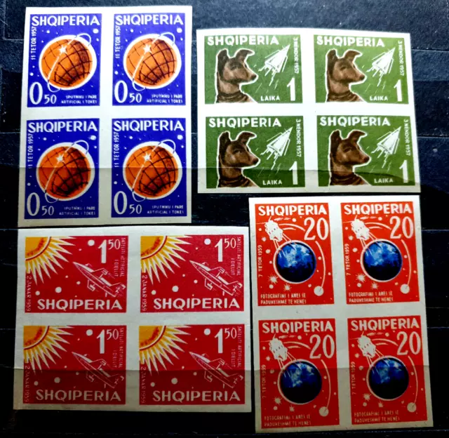 Albania 1962 imperf - MNH - Full USSR Space Quartblocks - CV €260.00+