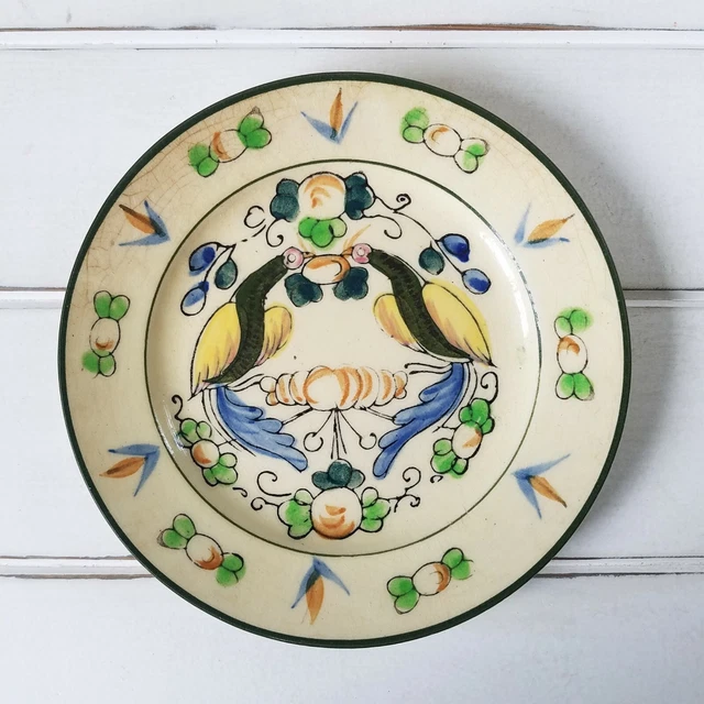 Faience Majolica Style Saucer Plate w/ Pheasants, Vintage Japan HTF